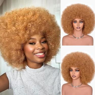 Imagem de CURLCRAZY Perucas afro para mulheres negras dos anos 70 Afro Kinky Curly Peruca com franja Bouncy Enorme Fluffy Puff Perucas de Cabelo Sintético para Cosplay Diário e Festa 35,5 cm