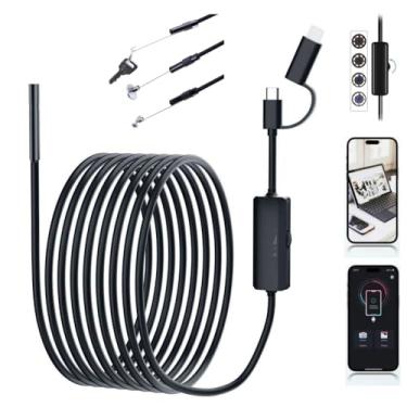 Imagem de Câmera endoscópica para iPhone 16/15/14/13/12/11 Pro Max e iPad, Boroscópio de plugue direto USB-C compatível com Samsung Galaxy S24/S23/S22/S21 Ultra, câmera cobra de inspeção semirrígida de 5 m