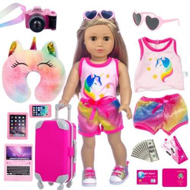 Imagem de Conjunto de roupas e acessórios para bonecas XFEYUE American de 18 pol