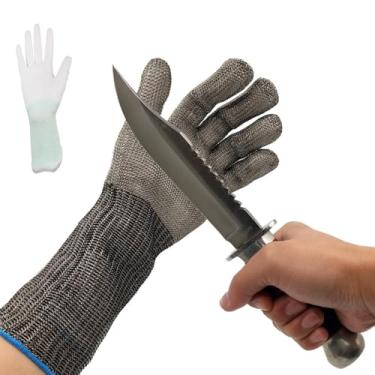 Imagem de litianslbg Luva Resistente A Cortes Com Mangas De Proteção Para Os Braços, Malha Aço Inoxidável 316L, Nível 9, Açougueiro Carne, Filé Peixe E Ostras