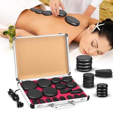 Imagem de Conjunto de massagem Hot Stones Yunsailing, 19 peças com aquecedor elé