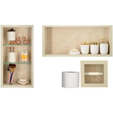Imagem de Nicho Em Porcelanato Para Banheiro - kit com 3 peças (Bege) - Oeste Ho