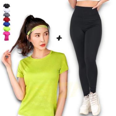 Imagem de Kit Calça Legging Cós Alto + Camiseta Academia Corrida Fitness Dry PLT
