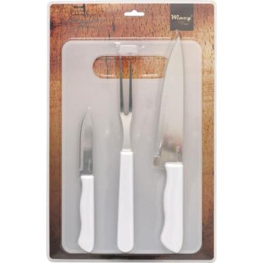 Imagem de Kit Churrasco Tábua de Corte Gourmet + 2 Facas + 1 Garfo de Inox