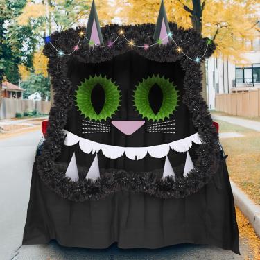 Imagem de Fanfanwin Kit de decoração de carro de Halloween com 28 peças de LED preto gato com olhos orelhas decoração de nariz Halloween gato preto decoração de baú ou petisco para decoração de porta de carro