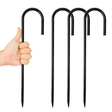 Imagem de Anothera Pacote com 4 estacas de aço para jardim, estacas de vergalhão em J de 30 cm, âncoras de solo à prova de ferrugem para barracas, plantas, cercas e trampolins