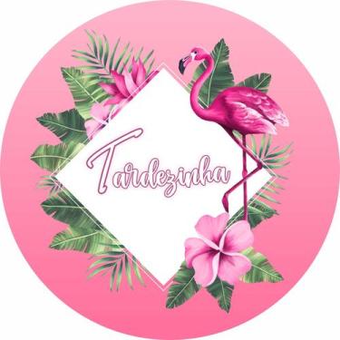 Imagem de Painel de Tecido Sublimado Redondo Tropical Tardezinha Flamingo e Flor