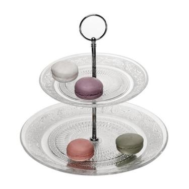 Imagem de Prato Porta Doces Salgados de Vidro 2 Andares 25cm Angel Lyor, Transpa