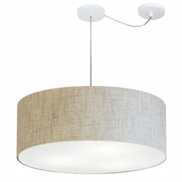 Imagem de Lustre Pendente Cilíndrico Com Desvio De Centro Vivare Md-4266 Cúpula Em Tecido 60x21cm - Bivolt Rustico-bege 127/220v