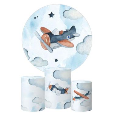 Imagem de Trio Capa Cilindro + Painel Redondo Aviao Baby - DECORANDO E GRUDANDO