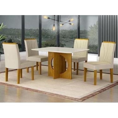 Imagem de Mesa Lorena 1,20 Freijó Tampo Off C/Vidro 4 Cadeiras Lorena - Leifer M