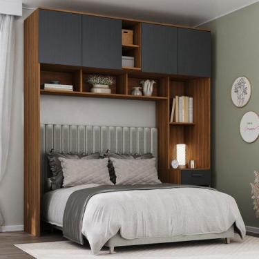 Imagem de Guarda-Roupa Solteiro Modulado Ponte Lugano 4 Portas 1 Gaveta Nogal/Gr