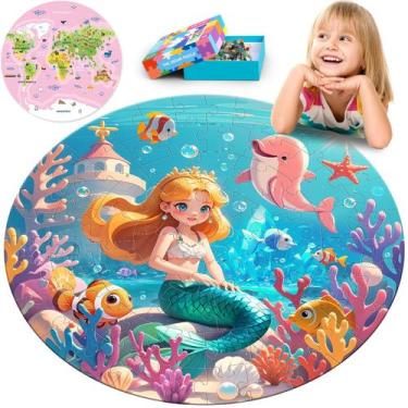 Imagem de Quebra-cabeça de chão ELX 70 peças para crianças de 4 a 8 anos, sereia