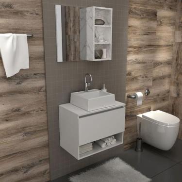 Imagem de Conjunto de Banheiro com Balcão Gabinete Suspenso 1 Porta e Espelho Su