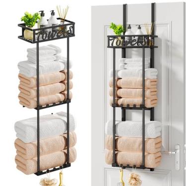 Imagem de Toalheiro HAPirm 3 camadas sobre a porta e montado na parede preto