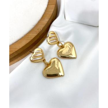 Imagem de Brinco semi joia coração dourado banhado a ouro feminino