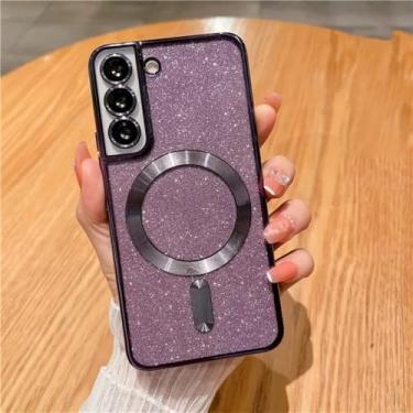 Imagem de Capa de telefone com brilho magnético chapeado para Samsung Galaxy S24 S23 S21 FE S22 Plus Ultra Soft TPU capa traseira, roxo escuro, para Samsung S24 Plus