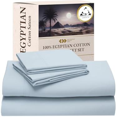 Imagem de California Design Den Jogo de cama Queen Size 100% algodão egípcio certificado - Conjunto de lençóis Queen de cetim de algodão egípcio, bolsos profundos com elástico antiderrapante, roupa de cama de