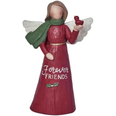 Imagem de Blossom Bucket Anjo Forever Friends com azevinho de Natal e pássaro vermelho