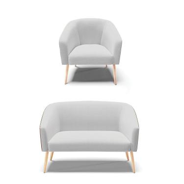 Imagem de Kit 1 Namoradeira E 1 Poltrona Nozes Com Linho Cinza A05