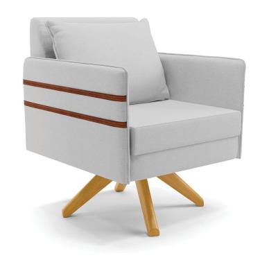 Imagem de Poltrona Giratória Linho Base De Madeira Ma30 A05 Cinza