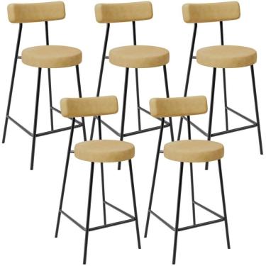Imagem de Kit 05 Banquetas Baixa Para Cozinha Sala De Jantar Bar Bancada Milão L02 Couríssimo Fendi - Lyam Decor
