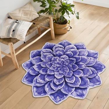 Imagem de Rugendary Tapete em forma de lótus roxo de pelúcia macio tapete de flor antiderrapante lavável à máquina tapete de destaque para cozinha, banheiro, quarto, entrada, decoração de casa floral, 8 x 0,8 m