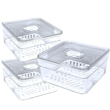 Imagem de Organizador Geladeira，Kit Organizador de Geladeira 1,4 Litros Tela Com Tela Pote Salada(3 Unidades)