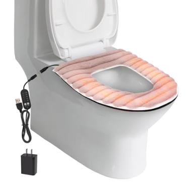 Imagem de Capa de assento de vaso sanitário aquecida, aquecedor de assento de vaso sanitário alimentado por USB com carregador, função de tempo e temperatura ajustável de 5 velocidades, capa de assento de vaso