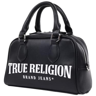 Imagem de True Religion Mini bolsa, bolsa transversal estruturada com logotipo grande, alça de ombro ajustável, preta