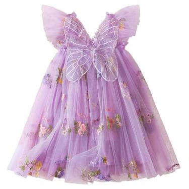 Imagem de Vestido NNJXD Baby Girl com bordado de flores em tule, 2-3 anos, roxo