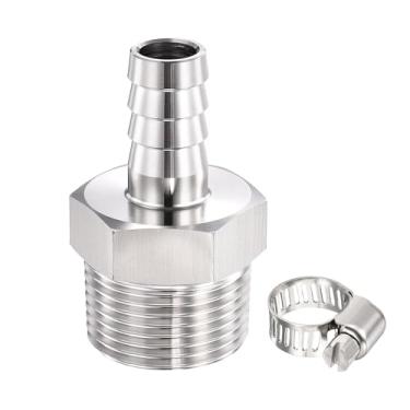 Imagem de HARFINGTON 1 peça 5/20.3 cm a 2.5 cm NPT macho 304 encaixe de farpa de aço inoxidável com 1 braçadeira de aço inoxidável, emendador de metal para impressão 3D, compressor de ar, máquina CNC, matrizes