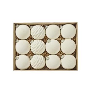 Imagem de Fancyes Conjunto de 12 bolas de veludo para enfeitar a árvore de Natal, com 6 cm de diâmetro, pingentes decorativos para shoppings, restaurantes e jardins, Bege