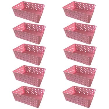 Imagem de Kit 10 Cestos Organizadores Rosa Multiuso Médio Empilhável