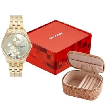 Imagem de Mondaine Kit Relógio Feminino Dourado Multifunção Porta Joia