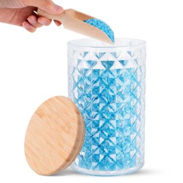 Imagem de Worldity Recipiente de sal de banho acrílico de 1000 ml, potes de sal de banho antiestilhaçamento com tampas herméticas e colher de madeira, potes de acrílico com tampas para café, açúcar, biscoito