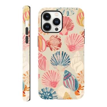 Imagem de Capa compatível com iPhone 13 Pro de 6,1 polegadas, capa de telefone de verão com arte de concha do mar rosa, capa rígida híbrida protetora resistente a arranhões de 2 camadas para meninas mulheres e