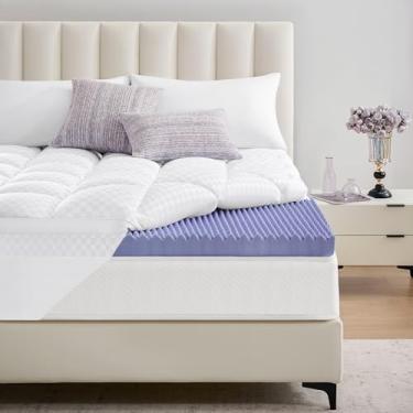 Imagem de downluxe Capa de colchão Queen de 12 cm de espuma viscoelástica Pro, camada dupla, 7,6 cm, gel refrescante, espuma viscoelástica, 5 cm, almofada média firme com bolso profundo