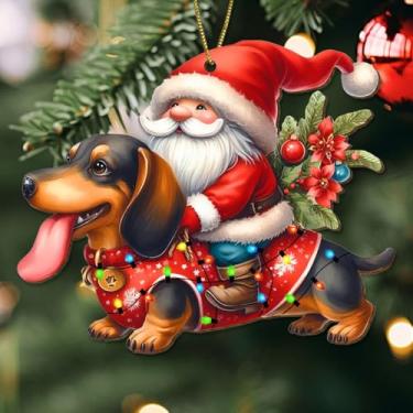 Imagem de Enfeites engraçados para árvore de Natal 2025, enfeite de Natal de Papai Noel e Dachshunds, presentes engraçados de animais para amantes de animais, presentes de animais para família, amigos, colegas