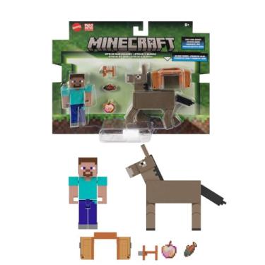 Imagem de Minecraft Vanilla Figura de Ação Steve e Burro 3.25" para crianças a partir de 6 anos
