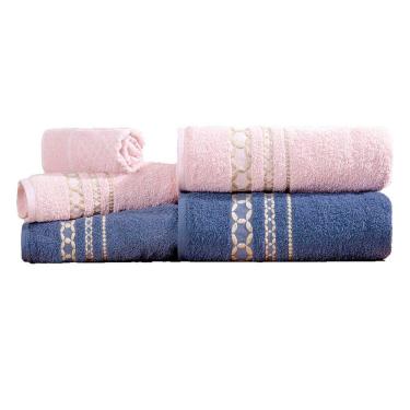 Imagem de Kit de Toalhas de Banho 5 peças 420g/m² Jeans/Rosa Nude Romance Sonhare Prata