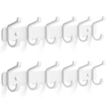 Imagem de pickpiff Cabide de parede resistente: cabide de metal 6 ganchos para pendurar chapéu, roupas, roupão, chaves, mochila, toalhas de banheiro, jaqueta, bolsa - armário, porta, entrada, mudroom (branco