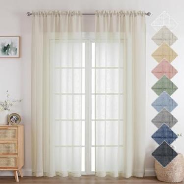 Imagem de Aiyufeng Kirei Farmhouse Cortinas transparentes de linho texturizadas para sala de estar, cortinas verticais semitransparentes privacidade com filtro de luz para escritório em casa/casa de fazenda,