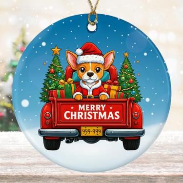 Imagem de DamienBrightGift Enfeite de Natal Chihuahua Papai Noel - Caminhão vermelho de cerâmica com decoração de árvore - Presente de lembrança de feriado para amantes de cães fofos - Decoração de Natal para