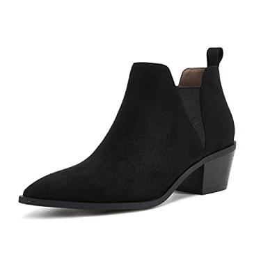 Imagem de Minshluu Botas femininas de salto grosso, cano baixo, sem cadarço, botas Chelsea, Camurça preta, 41