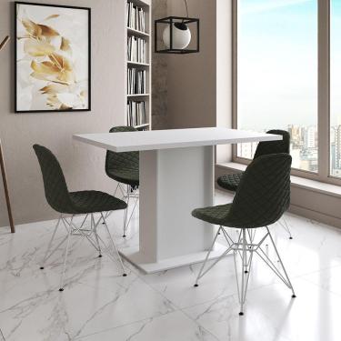 Imagem de Mesa Jantar Londres Tampo Branco 120Cm 4 Cadeiras Ferro Branco Estofado Verde