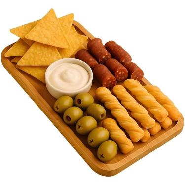 Imagem de Petisqueira Bambu Retangular Bandeja Petiscos Aperitivos Frios 26cm