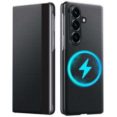 Imagem de YQODSZ Capa fólio para Samsung Galaxy Z Fold 7 com anel magnético oculto, [compatível Magsafe] Capa flip de couro premium com compartimento para cartões, fecho magnético, tudo incluído, capa fólio