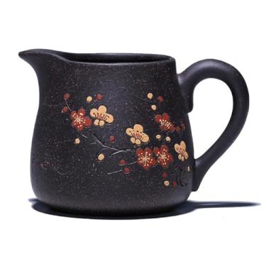 Imagem de Xícara de chá de argila roxa chinesa com design de flor de ameixa, copo de compartilhamento de argila Zisha de 221 g, usado com bule de chá, utensílios de chá Kungfu. (preto dourado)