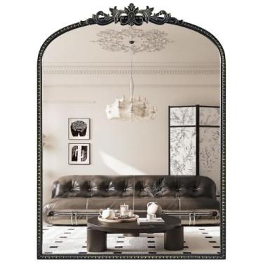 Imagem de WallBeyond Espelho vintage preto para penteadeira 55 x 76 cm, espelho antigo preto com moldura ornamentada, parede vintage arqueada para banheiro, sala de estar, lareira, entrada